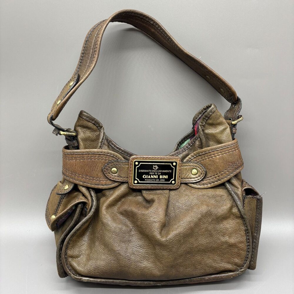 Vintage Gianni Bini Leather Hobo Shoulder Bag Brown Distressed Y2K Purse